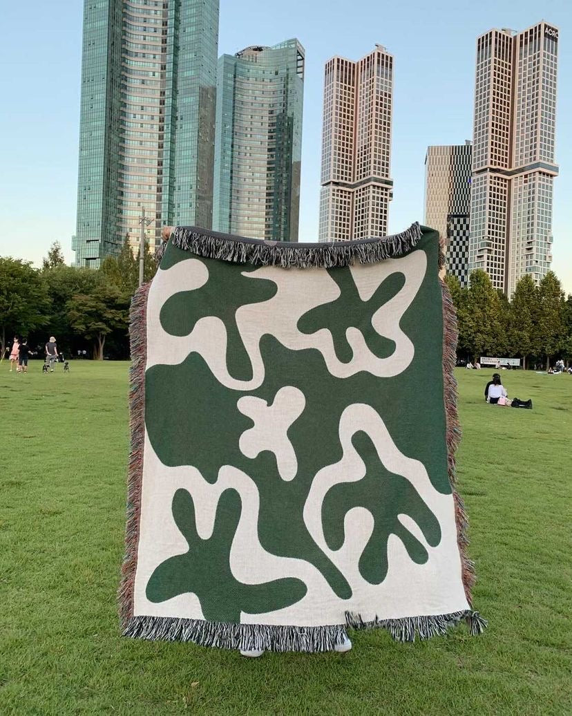 Dancing Shapes - Forest Green Woven Throw Blanket