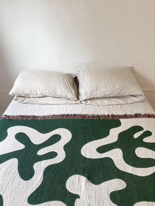 Dancing Shapes - Forest Green Woven Throw Blanket