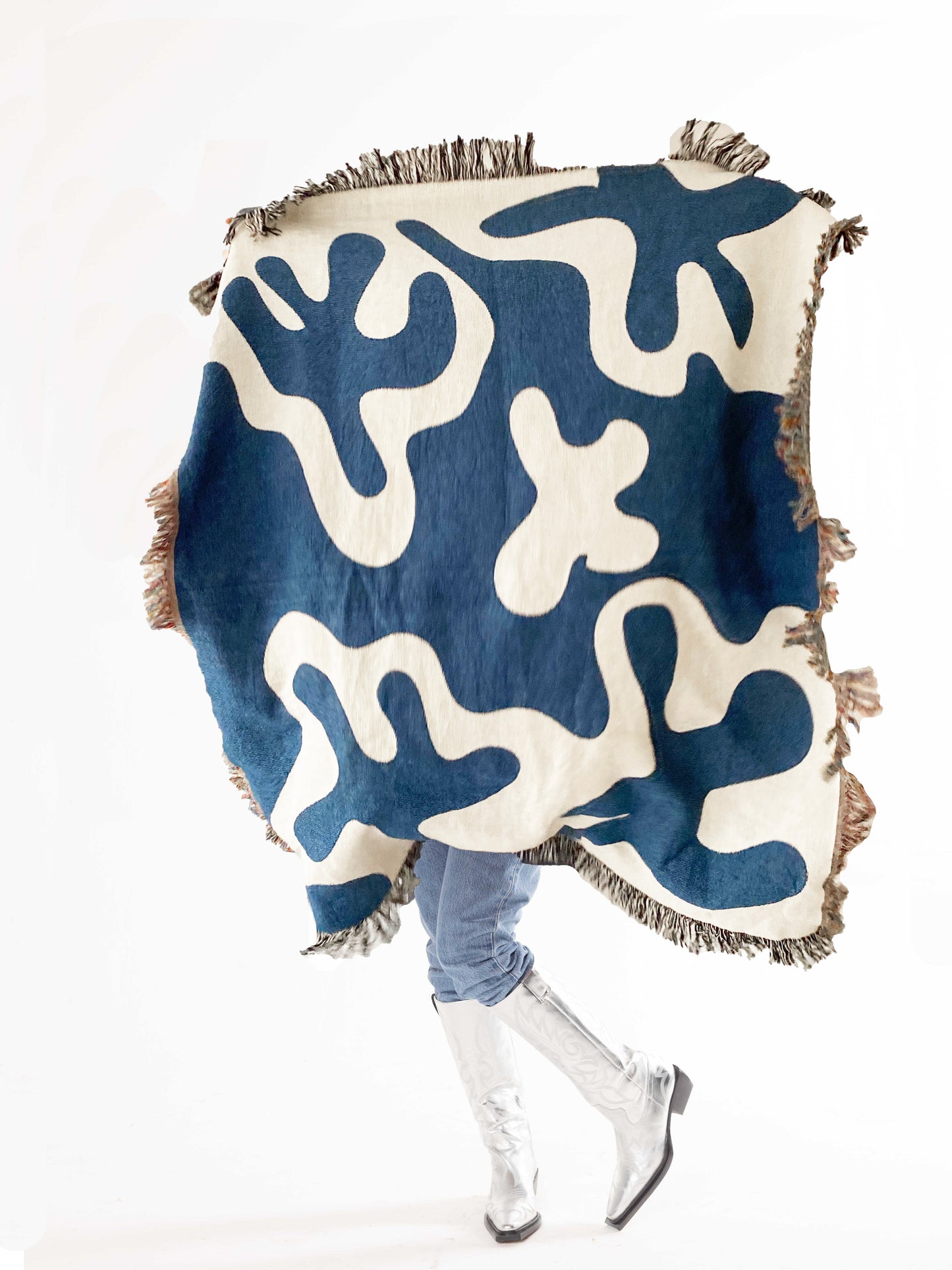Dancing Shapes - Denim Woven Throw Blanket