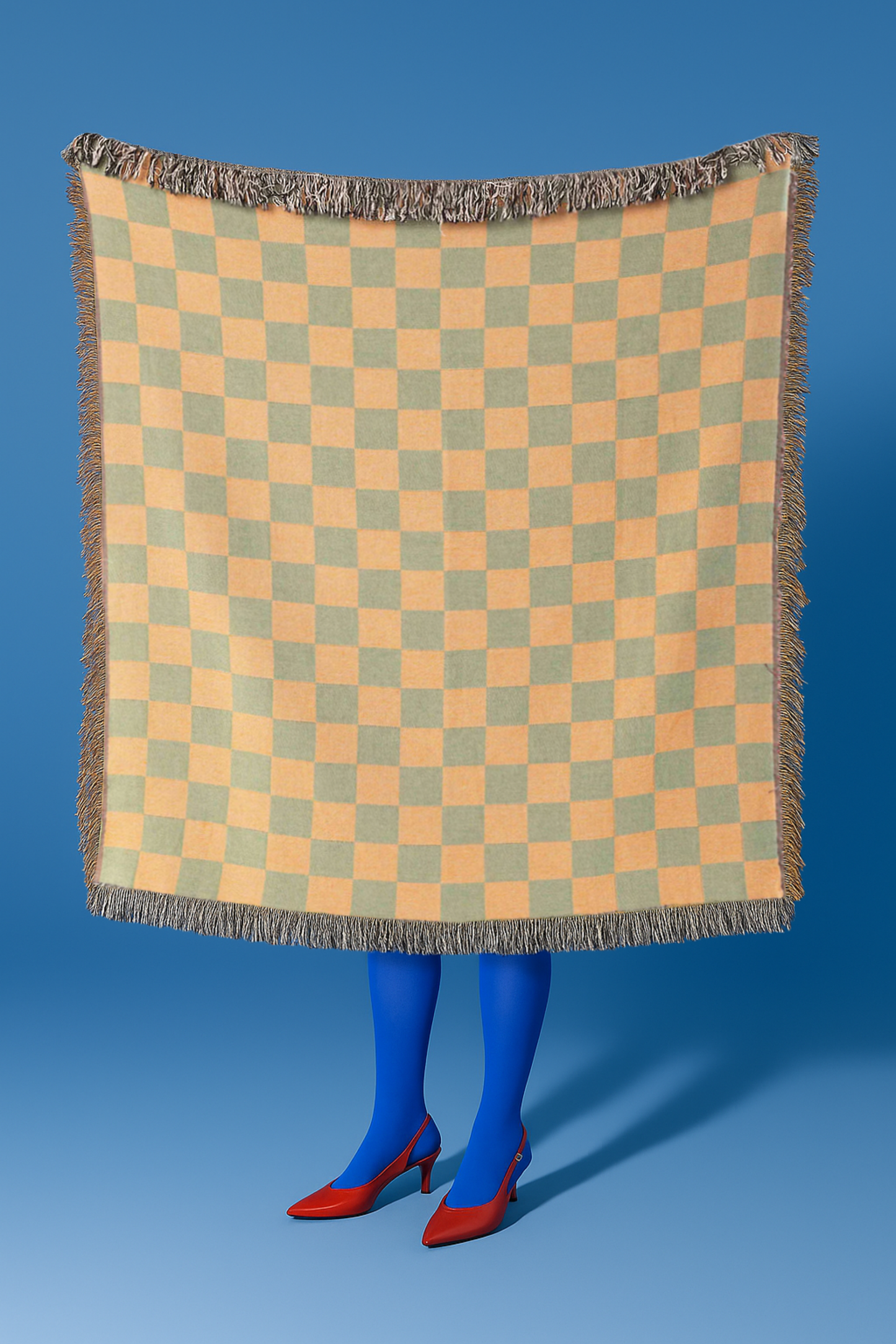 グリーン＆ゴールド織りスローブランケット