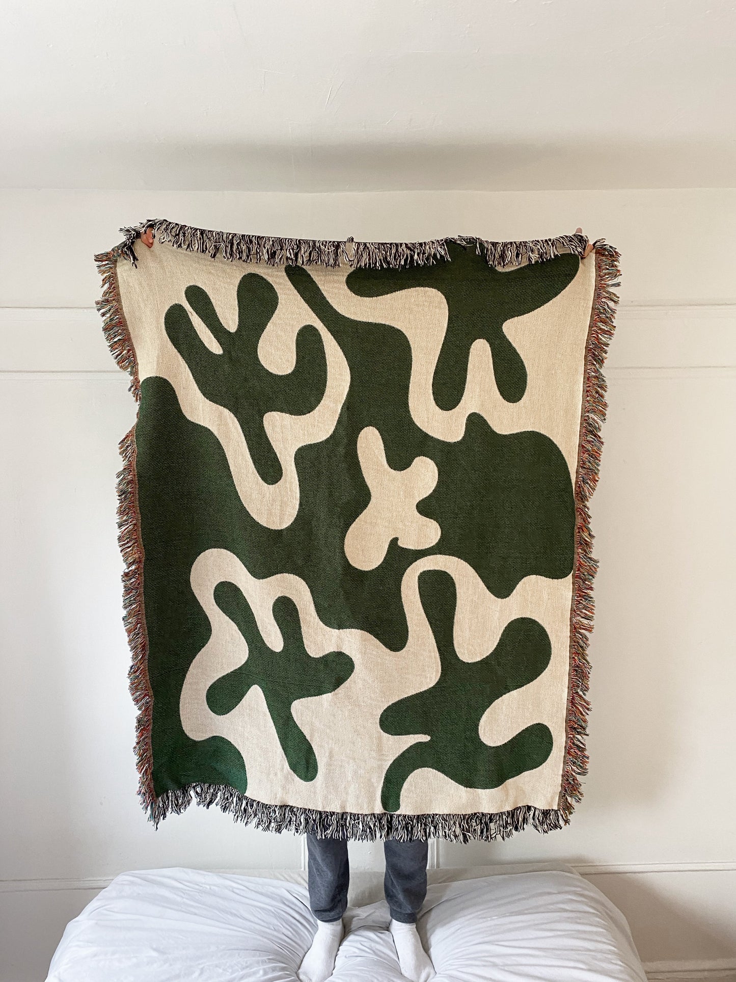 Dancing Shapes - Forest Green Woven Throw Blanket