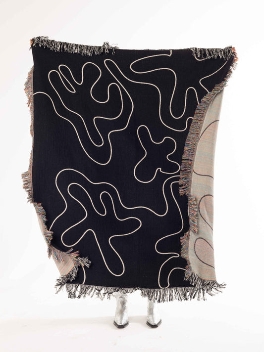 Dancing Shapes - B&W Woven Throw Blanket