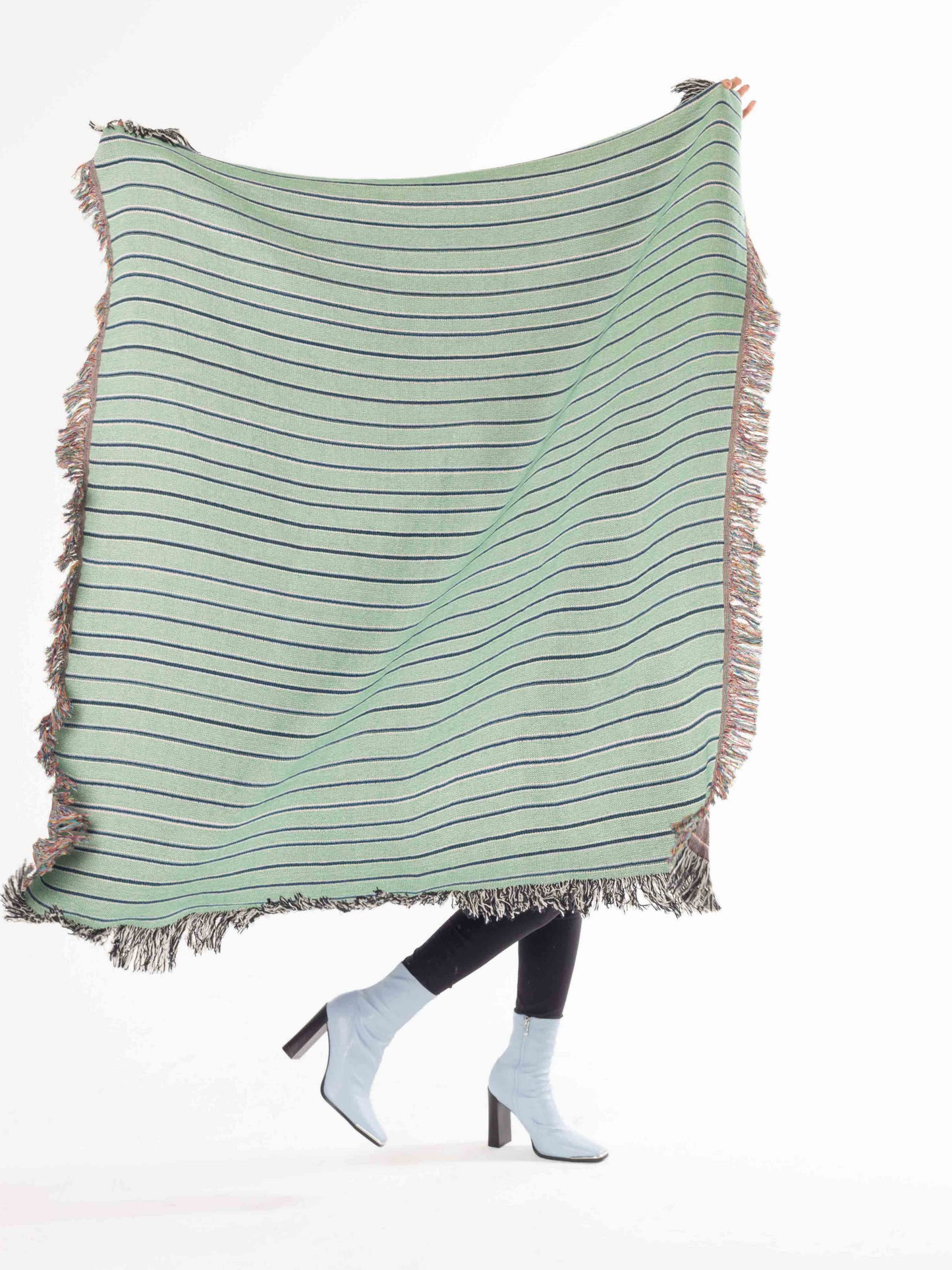 Stripey Mint Woven Throw Blanket